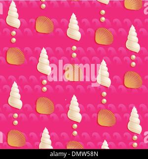 Muscheln und Perlen auf rosa Meer Stock Vektor