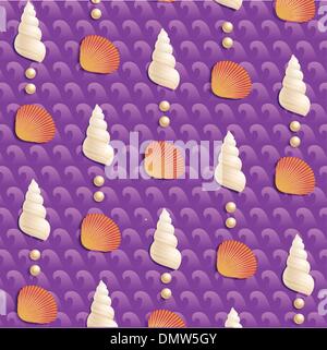 Muscheln und Perlen auf dekorative Meer Stock Vektor