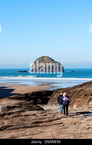 Der Strand von Trebarwith in Nord Cornwall, Großbritannien Stockfoto