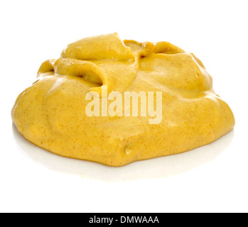 Senfsauce auf weißem Hintergrund Stockfoto