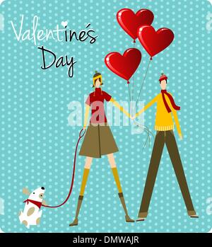 Ehepaar und Hund Liebe Valentinstag-Grußkarte Stock Vektor