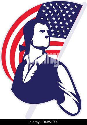 Patriot Minuteman mit amerikanischen Stars And Stripes Flagge Stock Vektor