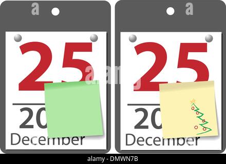 Weihnachten Haftnotiz Kalenderjahr Datum Stock Vektor