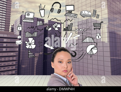 Zusammengesetztes Bild des nachdenklichen asiatische Geschäftsfrau Stockfoto