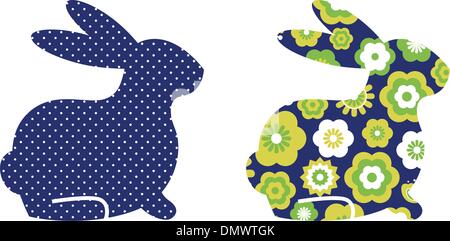 Abstrakte Frühling Hase set isoliert auf weiss (blau & grün) Stock Vektor