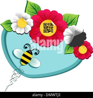 Frühlingsblume Zeit und Biene mit qr-code Stock Vektor