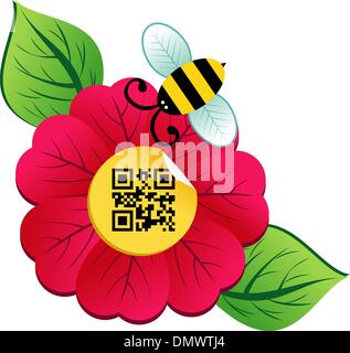 Frühlingsblume Zeit und Biene mit qr-code Stock Vektor