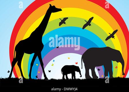 Vektor, Giraffen und Elefanten in Afrika Stock Vektor