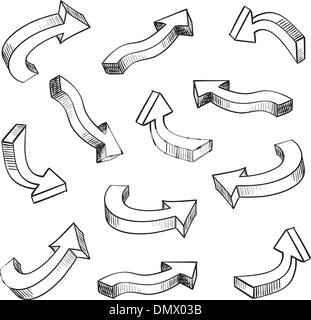 3D Pfeil skizzenhaft Gestaltungselemente setzen Vektor-illustration Stock Vektor