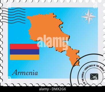 Vektor-Briefmarke mit dem Bild Karten von Armenien Stock Vektor