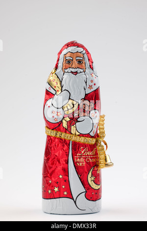 Lindt Vollmilch Schokolade Weihnachtsmann in Folie Stockfoto
