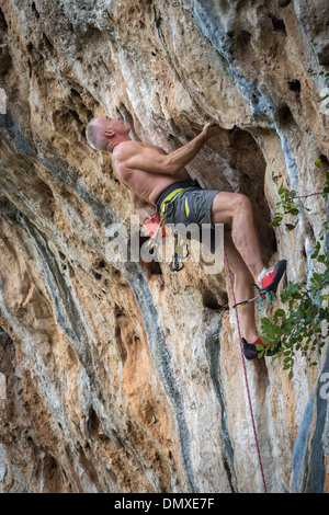 Sport-Klettern am Vallada, Costa Blanca, Spanien, Europa. Stockfoto