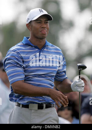 4. März 2006; Miami, FL, USA; Tiger Woods Uhren seinen Abschlag am zweiten Loch. Obligatorische Credit: Foto von Allen Eyestone/Palm Beach Post/ZUMA Press. (©) Copyright 2006 von Palm Beach Post Stockfoto