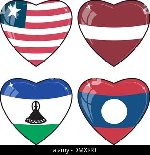 Vektor-Bilder von Herzen mit der Flagge von Laos, Lettland, L-Set Stock Vektor
