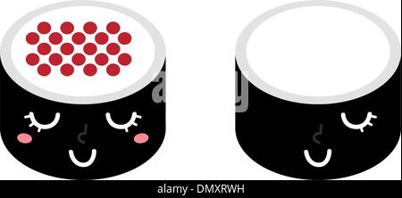 Niedlichen Cartoon Sushi Set isoliert auf weiss Stock Vektor