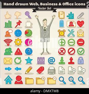 Hand gezeichnet Web, Business und Office-Symbole Stock Vektor