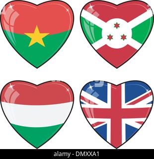 Satz von Vektor-Bilder von Herzen mit den Flaggen von Burkina Faso, G Stock Vektor