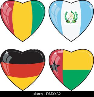 Satz von Vektor-Bilder von Herzen mit den Flaggen von Deutschland, Guatem Stock Vektor