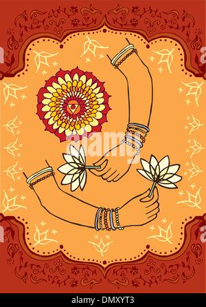 Indien Frau Hände und Lotus-Hintergrund Stock Vektor