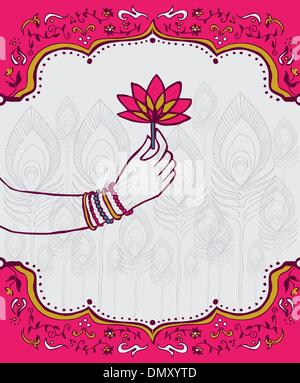 Indien-Lotus-Blume und Frau hand Hintergrund Stock Vektor
