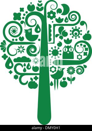 Ein Vektor-Baum mit Tier- und Symbole Stock Vektor
