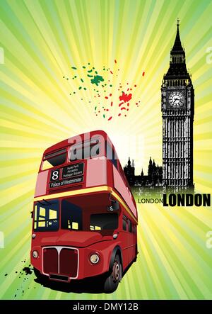 Grunge-London-Bilder mit Bussen Bild. Vektor-illustration Stock Vektor