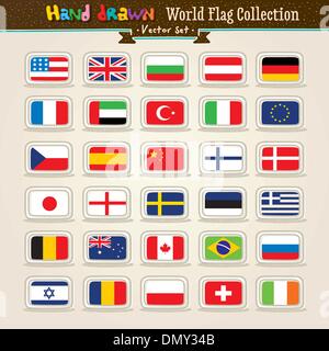 Vektor Hand Draw World Flags Icon-Set Stock Vektor