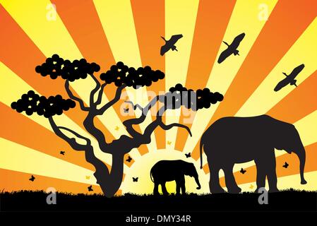 Vektor-Elefanten in Afrika Stock Vektor