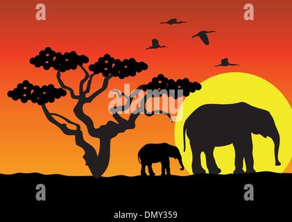 Vektor-Elefanten in Afrika Stock Vektor