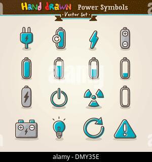 Vektor Hand Draw Power Symbole Icon-Set Stock Vektor