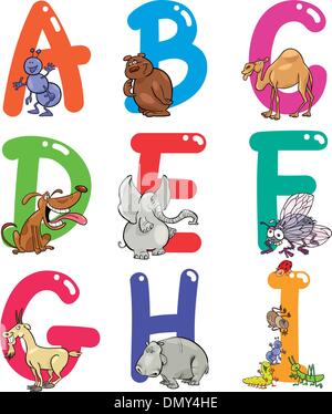 Cartoon-Alphabet mit Tieren Stock Vektor