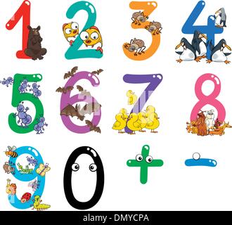 Zahlen mit Comic-Tiere Stock Vektor