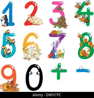 Zahlen mit Comic-Tiere Stock Vektor