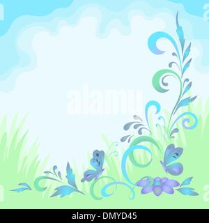 Hintergrund mit Blumen und Schmetterlingen Stock Vektor