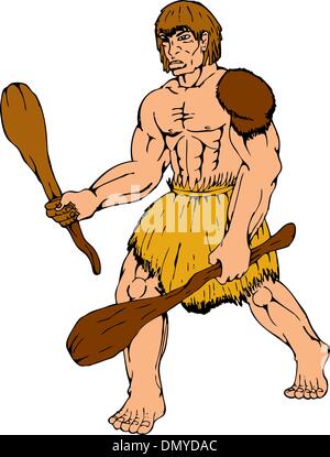 Cartoon Höhlenmensch Holding club Stock Vektor