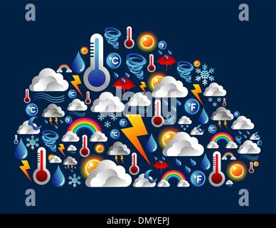 Wettersymbole inmitten einer Wolke Form Stock Vektor