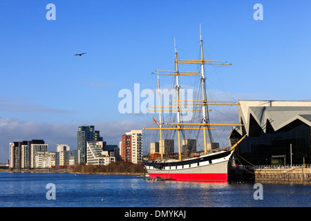 Glenlee 3 Mast Stahl geschält Fracht-Segelschiff, Clyde gebaut 1896, jetzt festgemacht an der Riverside Museum, Glasgow, Schottland, UK Stockfoto