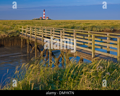 Leuchtturm Westerheversand, Halbinsel Eiderstedt, Nordfriesland, Schleswig-Holstein, Deutschland Stockfoto