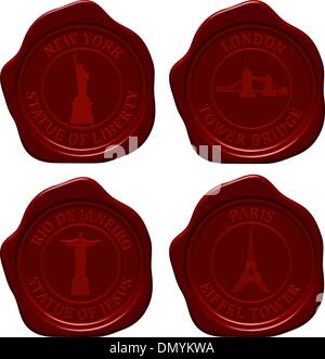 Landmark-Siegellack-Stempel-set Stock Vektor