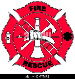 Rote Feuerwehrmann Schild mit instrument Stock Vektor