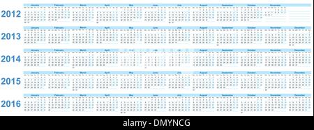 Kalender 2012, 2013, 2014, 2015, 2016 Stock Vektor