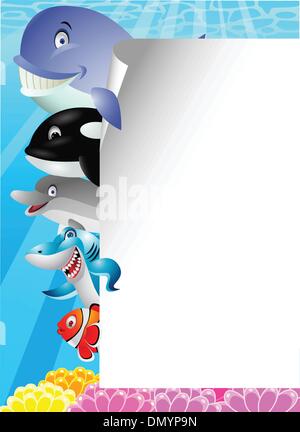 Meer Leben Cartoon mit leere Zeichen Stock Vektor