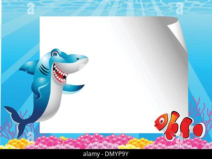 Hai und Clown-Fisch mit leere Zeichen Stock Vektor