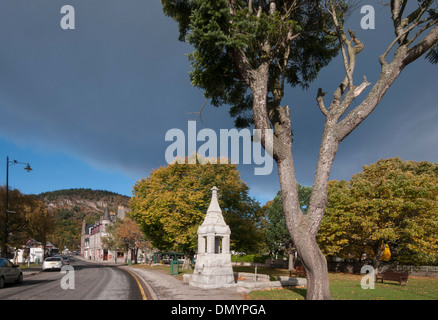 Straßenszene in Ballater royal Deeside mit Denkmal & Kiefer Stockfoto