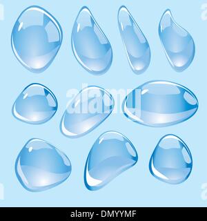 Klare blaue Vektor Wasser Tropfen Set Stock Vektor