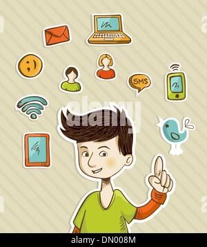 Gehen soziale Teenager zeigt Netwoks Symbole Stock Vektor