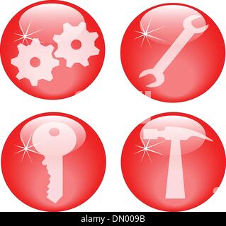 roten Werkzeugsatz Symbole Stock Vektor