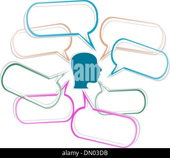 menschliche Kopf Silhouette mit von ihm ausgehenden Sprechblasen Stock Vektor