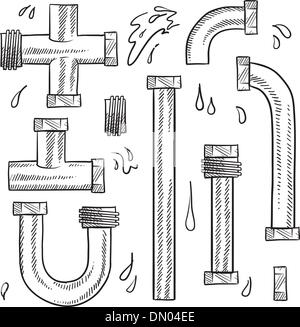 Sanitär- und Wasserleitungen Vektor-Skizze Stock Vektor