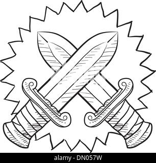 Konflikt-Schwerter-Vektor-Skizze Stock Vektor